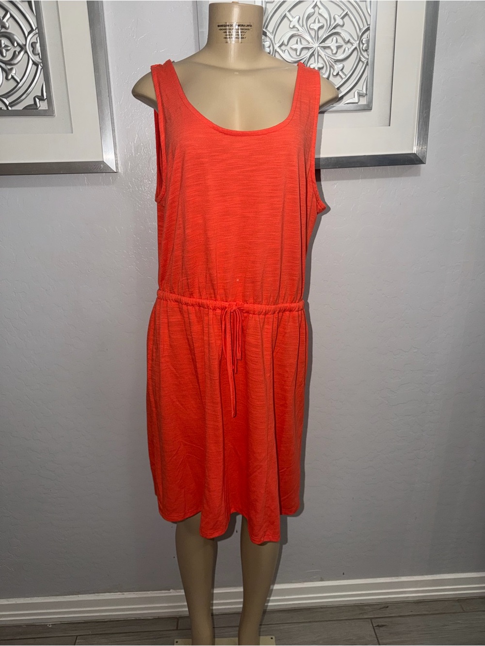 a new day Bright Orange Midi Tank Dress with Elastic Waist
